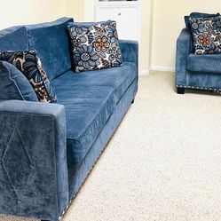 Blue 3 Seater Couch With Loveseat 