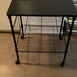 Black Three Tier Table On Wheels With Adjustable Shelves