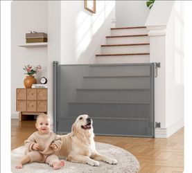 New Retractable Baby Gates Extra Wide | 55" Wide x 38" Tall Dog Gates for Stairs | Indoor/Outdoor Use | Child Gates for Doorways, Deck, Porch, Hallway