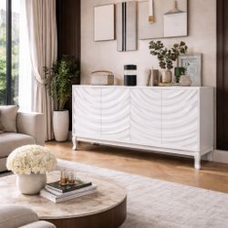 Stylish  buffet Sideboard with Sophisticated Wavy Pattern Doors and Arched Groove: Four - Door, Adjustable-P