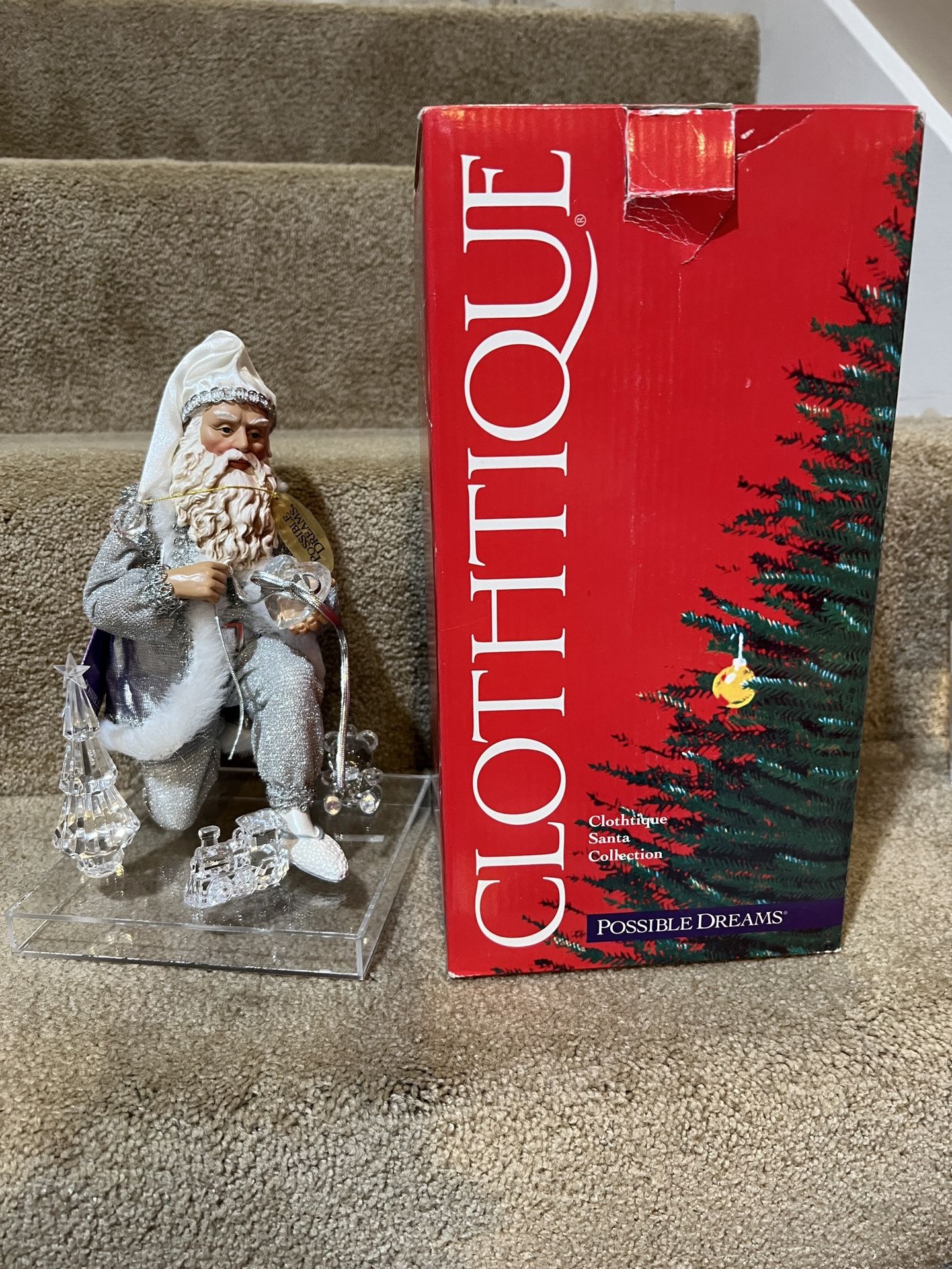 Possible Dreams Clothtique Father Christmas Clear Base Tag2000 Silver Santa Gift