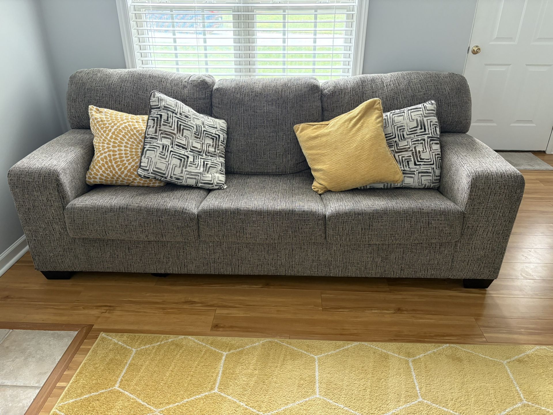 Living Room Furniture and Decor (Sofa, Loveseat, Area Rug and Mirror)