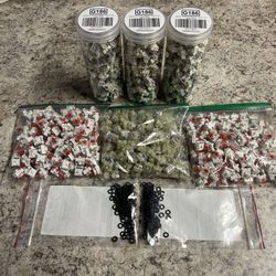 330x Gateron G Pro 3.0 Silver switches + 352x Royal Kludge Red switches + 137x Cherry Silver switches + 200x 70A O-rings 