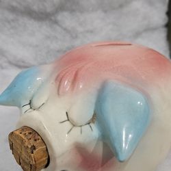 1957 Hull Pottery Corky Pig Bank Pink & Blue Bank