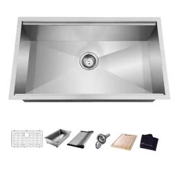 Glacier Bay Zero Radius 30 in. Undermount Single Bowl 18 Gauge Stainless Steel Kitchen Sink with Accessories