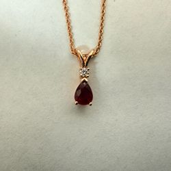14K Rose Gold, Natural Ruby & Diamonds Necklace