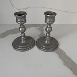 Pair of Vintage Pewter Candlesticks 4.5” Tall Tapered Candle Holder
