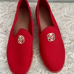Taryn Rose Idina Womens Red Slip On Loafer Flat Espadrille Shoes Size 9.5