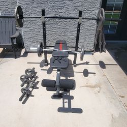Weider Bench With Bars And Weights 