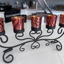 5 TEA CUP CANDLE WROUGHT IRON HOLDER