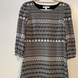 Ikat Print Black & White Shift Dress