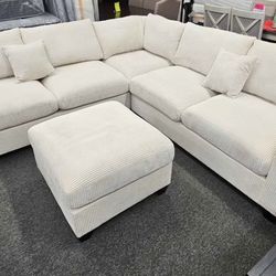 Corduroy Sectional Sofa With Ottoman