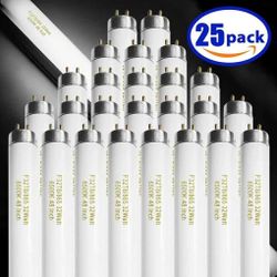 New 25 Pack T8 Fluorescent Bulbs 4 Foot, F32T8/865 Fluorescent Light Bulb 48 Inch 32 Watt 6500K Daylight 2500 Lumens G13 Base