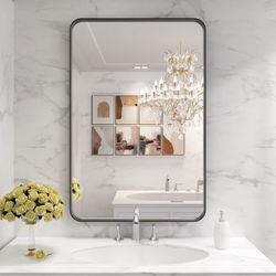 Black Rounded Rectangle Bathroom Mirror