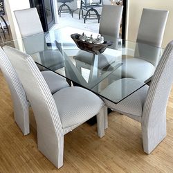 ⭕️ Modern Glass Top Dining Table + Set of 6 High-Back Chairs