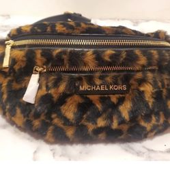 Michael Kors Waist Belt Bag Sling Fanny Pack Faux Leopard Fur and Leather 