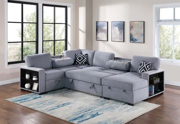 Swipe to see pictures! Grey Sectional Sofa Bed With Storage Shelves, Sectionals, Sofa, Couch, Corduroy Sectional Sofa With Storage, Sleeper Sofa. Sofa