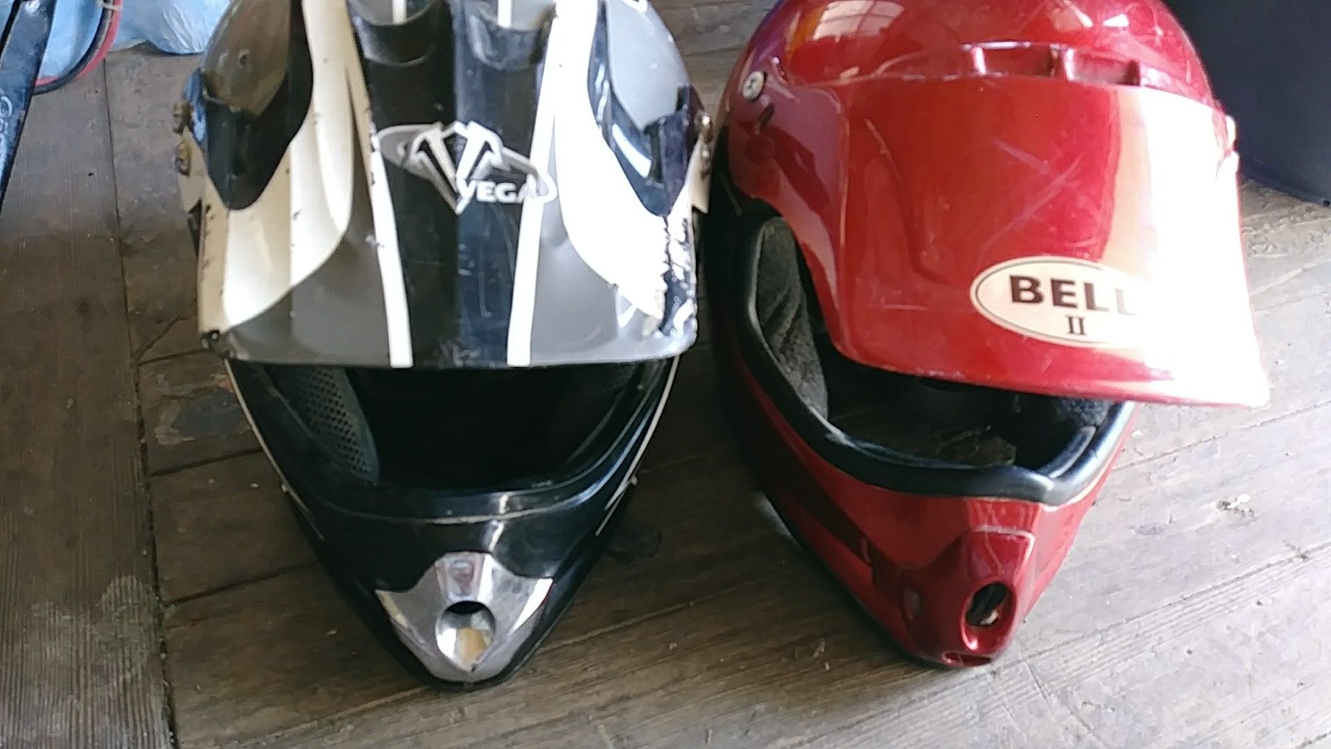 2 used atv helmets