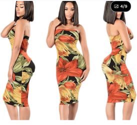 Gently Used Floral Print Sexy Bodycon Tube Midi Dress 💋🌹