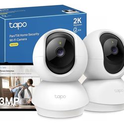 Tapo 2K Pan/Tilt Security Camera w/Motion Detection, 2-Way Audio Siren, Night Vision (2-pack)