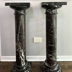Pair of Vintage Solid Marble Architectural Pedestal Side Tables/ Greek Column Plinths/Console Base