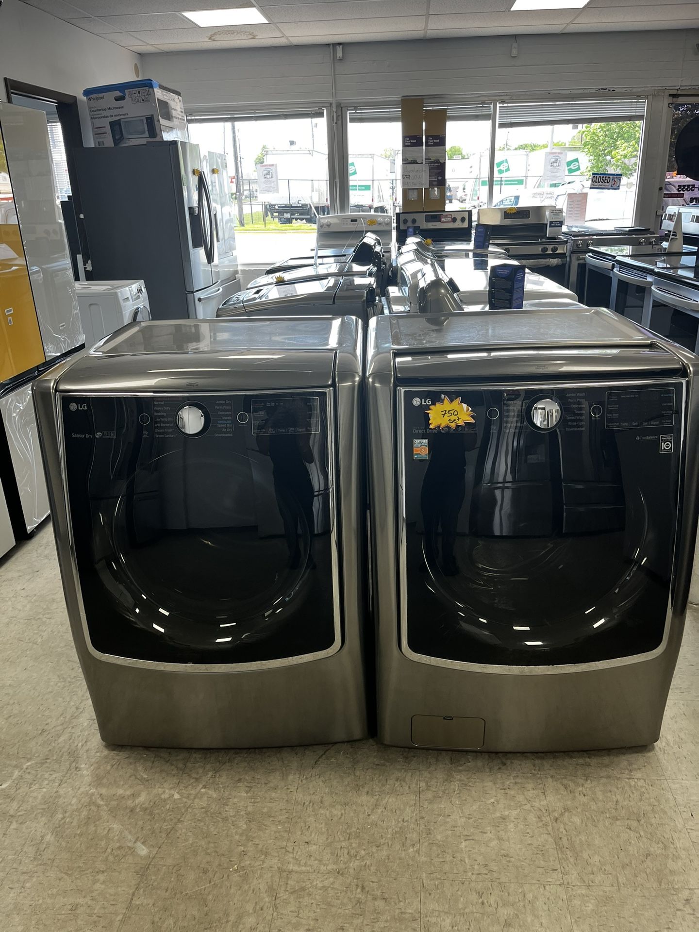 LG Electric Front Load Washer & Dryer Set In Silver