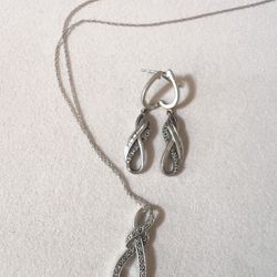 Infinity Silver W/Diamond Necklace & Earrings SET