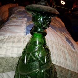 Vintage Thick Green Glass Cork Bottle