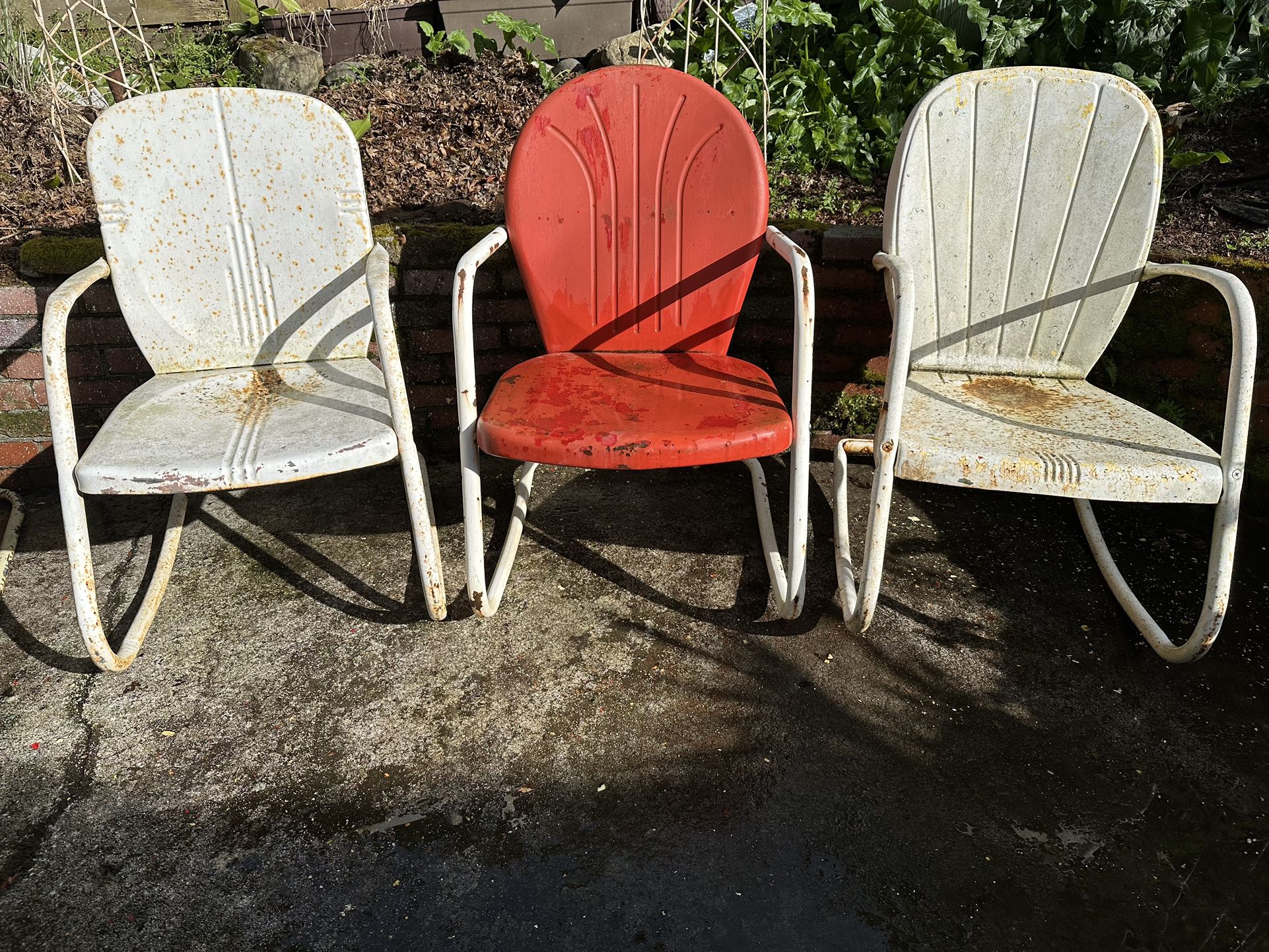 Authentic Vintage Midcentury 1950’s Outdoor Metal Shell Rockers/Chairs