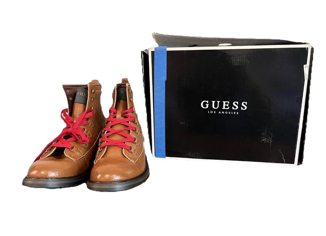 Guess Leather Boots Shoes Ruskin Brown Mens Ankle Size 10M New