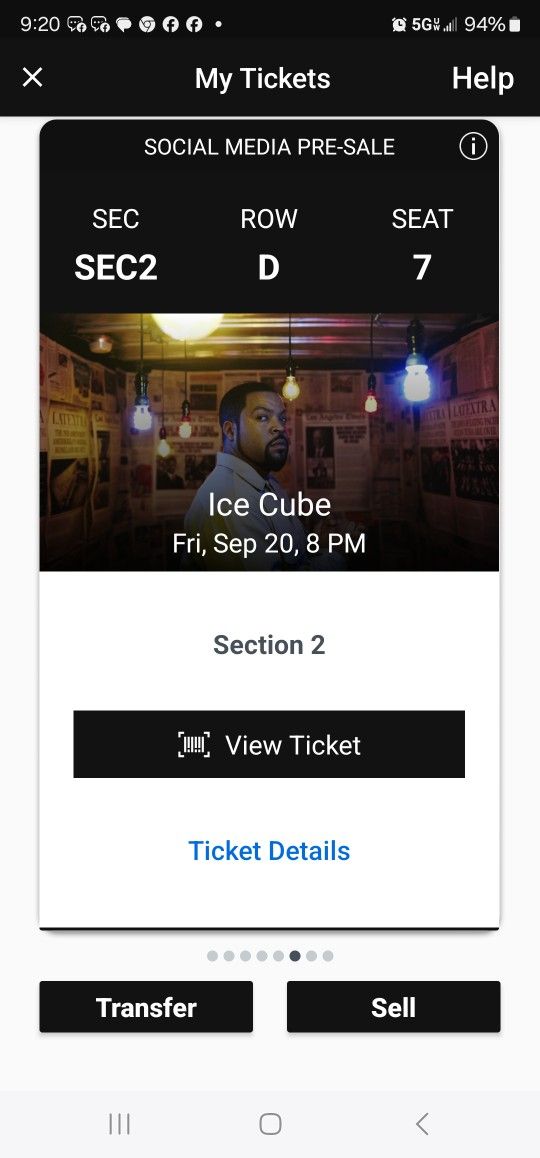 2 tickets Available $110 Each Ticket.