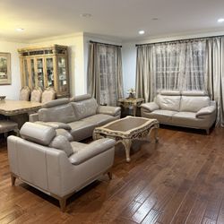 Genuine Leather Couch Set, Coffee & Side Table For Sale