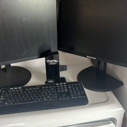 Two monitors docking station and keyboard