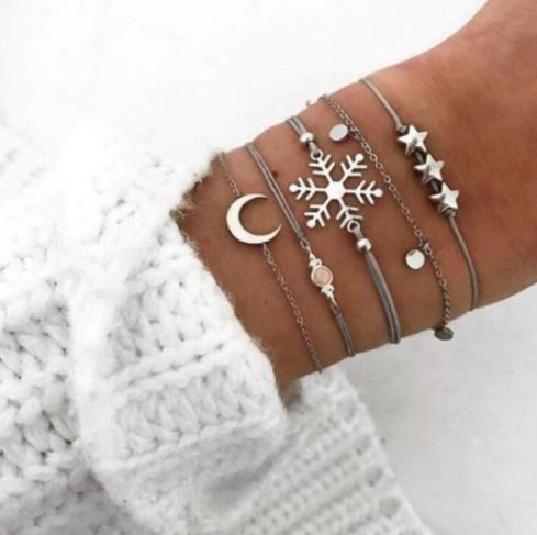 5pcs/Christmas sets grey Crystal Stone Tassel Anklets Bracelets for Women