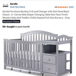 Sorelle Furniture Berkley Crib and Changer with Slat Panel Back Classic -in- Convertible Diaper Changing Table Non-Toxic Finish Wooden Baby Bed Toddle