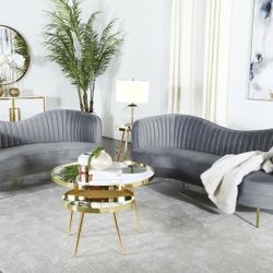 🍀 Sofa And Loveseat Set 2 Pc, Gray Velvet Fabric, New In The Box.