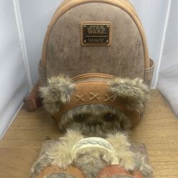 Loungefly Star Wars Ewok Faux Leather Cosplay Womens Mini Backpack Purse And Wallet 