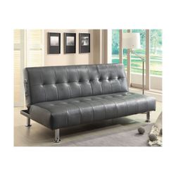 Gray Leatherette Futon Sofa 
