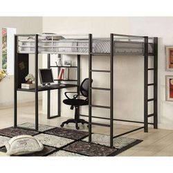 GUN METAL FINISH FULL SIZE WORKSTATION LOFT BED DESK SHELVING