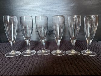 Set of 6 Clear Glass Stemmed Champagne Flutes