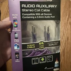 Travelocity Audio Auxiliary Stereo Coil Cable 6ft Long 3.5mm Cable 