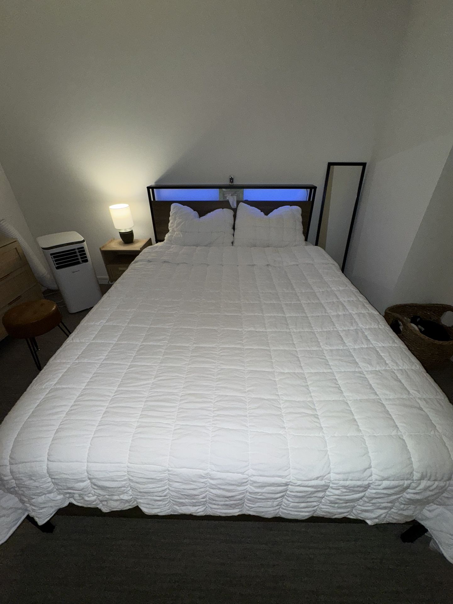 Queen Bed Frame with LED Lights and Charging Station