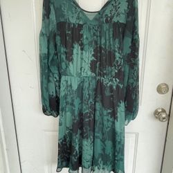 CALVIN KLEIN Printed Fit & Flare Dress Shear black/green floral pattern Size 8