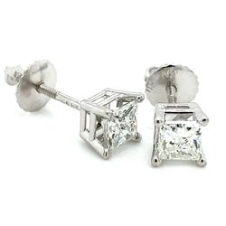 14k White Gold Diamond Stud Earrings Princess Cut .65ctw I SI2 126043 1
