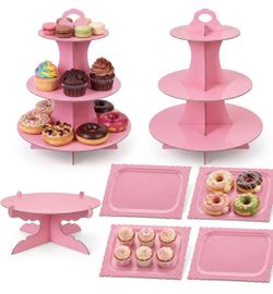 Pink Cardboard Dessert Stand Set