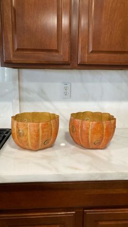 Pair Of Pumpkin Metal Pots