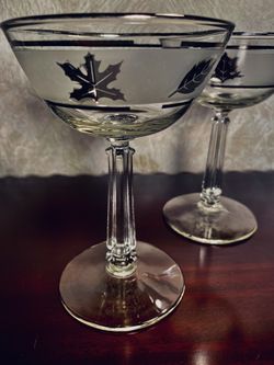 2 Champagne/Tall Sherbet Silver Leaf by LIBBEY GLASS COMPANY , Blown Glass
