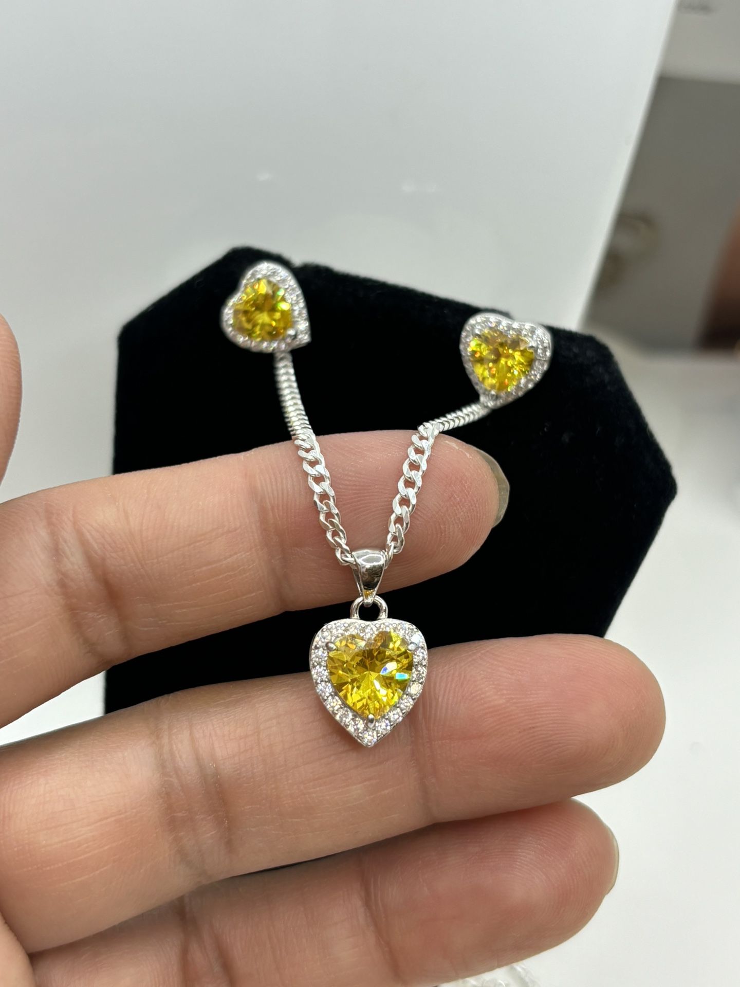 925 Sterling Silver Set Yellow Stone Genuine 