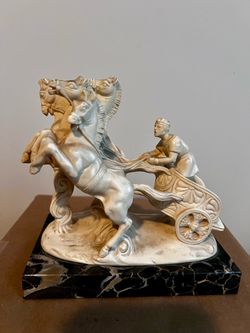 Roman Chariot Figurine on Marble Base