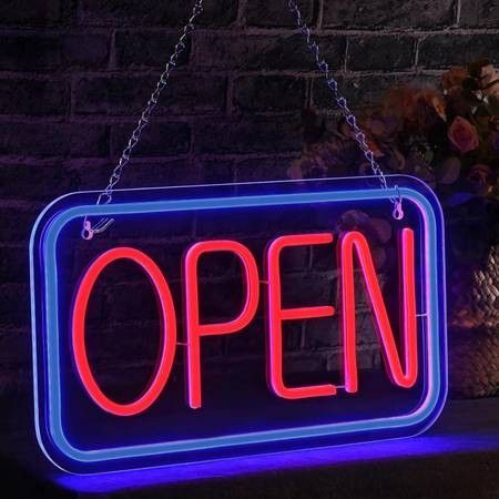 NEW Open Neon Sign Business Bright Display Size 16" x 9" USB Powered On/Off Switch Wall Decoration Light Perfect for Shop Window Glass Door Shop Flori